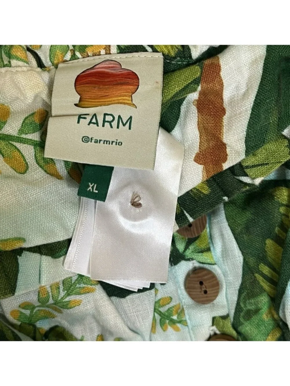 FARM RIO Tropical Forest 100% Linen Crop Top + Wide Pants 2 PC Set Suit
